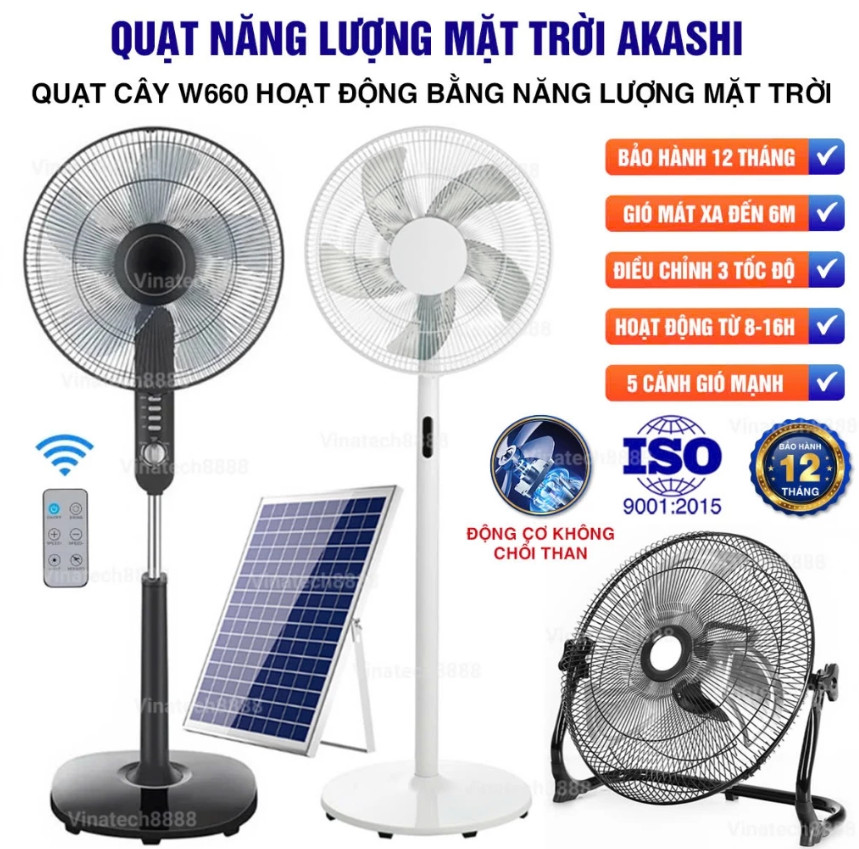 Quạt Năng Lượng Mặt Trời AKASHI Quạt Tích Điện Nhập Khẩu Cao Cấp